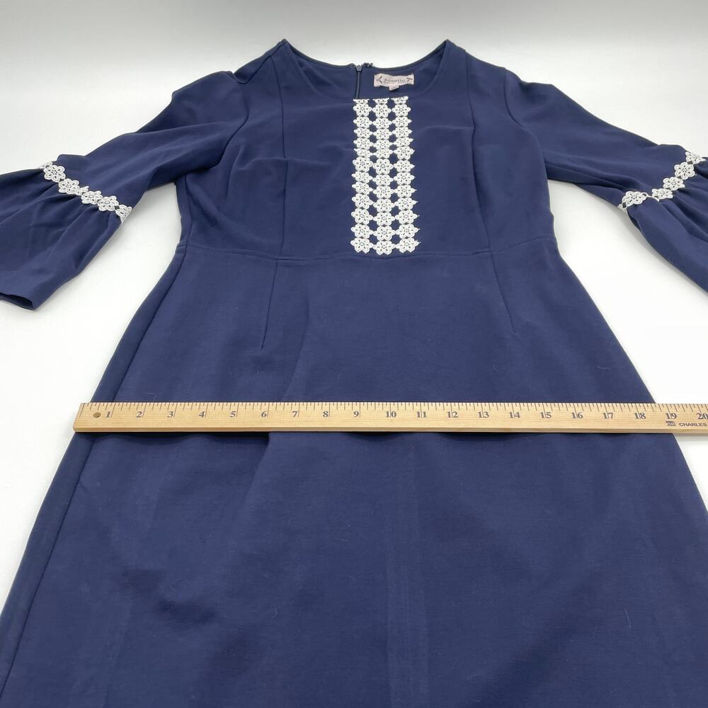 NANETTE LEPORE Womens Blue Bell Sleeve Lace Detail Stretch Dress Size 8 Coquette - Picture 9 of 10